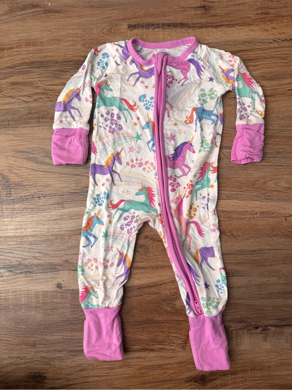 littlesleepies Unicorn Print Zip Footie - Pink Trim